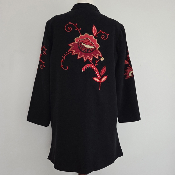 Vintage Alex Kim Black Jacket with Red Floral Embroidery Size Large - Picture 2 of 10